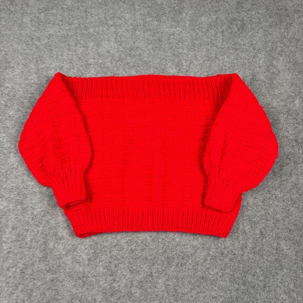 Tender Loving Care Knit Sweater Womens Small Red Boat Neck‎ Vintage Handmade 80s